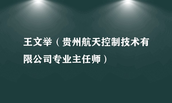 王文举（贵州航天控制技术有限公司专业主任师）