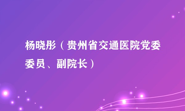 杨晓彤（贵州省交通医院党委委员、副院长）