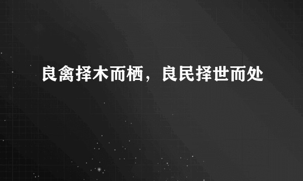 良禽择木而栖，良民择世而处
