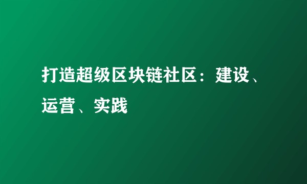 打造超级区块链社区：建设、运营、实践