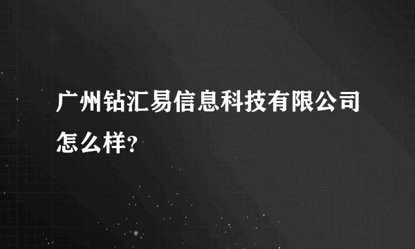 广州钻汇易信息科技有限公司怎么样？