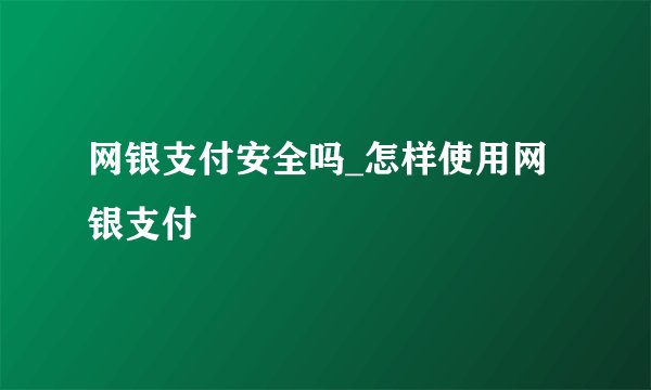 网银支付安全吗_怎样使用网银支付