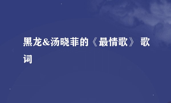 黑龙&汤晓菲的《最情歌》 歌词