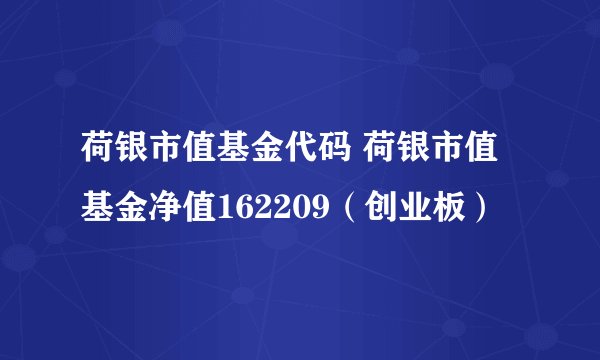荷银市值基金代码 荷银市值基金净值162209（创业板）