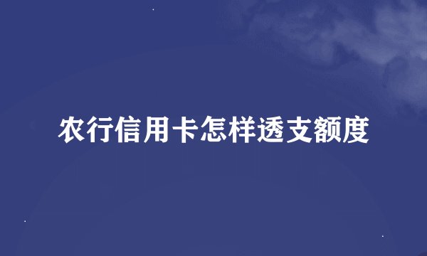 农行信用卡怎样透支额度