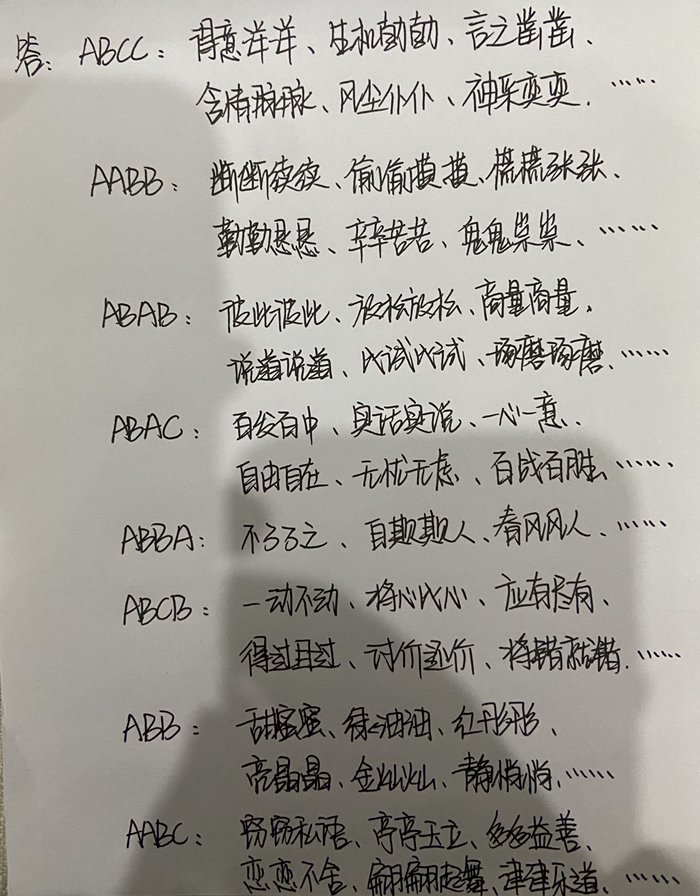 求ABCC、AABB、ABAB、ABAC、ABBA、ABCB、ABB、AABC式的成语/词语
