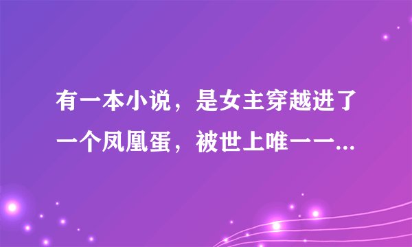 有一本小说，是女主穿越进了一个凤凰蛋，被世上唯一一只公凤凰捡到，当女儿养的故事，亲们有谁知道