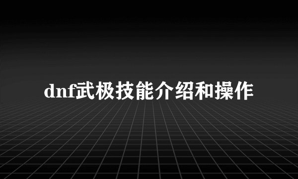 dnf武极技能介绍和操作