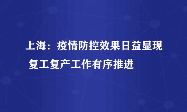 上海：疫情防控效果日益显现 复工复产工作有序推进