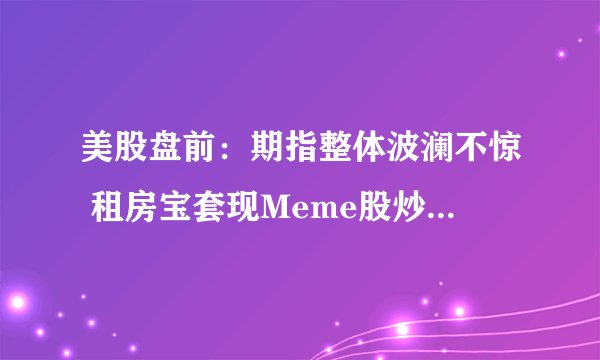 美股盘前：期指整体波澜不惊 租房宝套现Meme股炒作热情依旧高涨