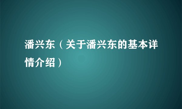潘兴东（关于潘兴东的基本详情介绍）