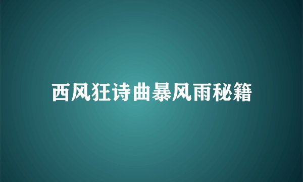 西风狂诗曲暴风雨秘籍