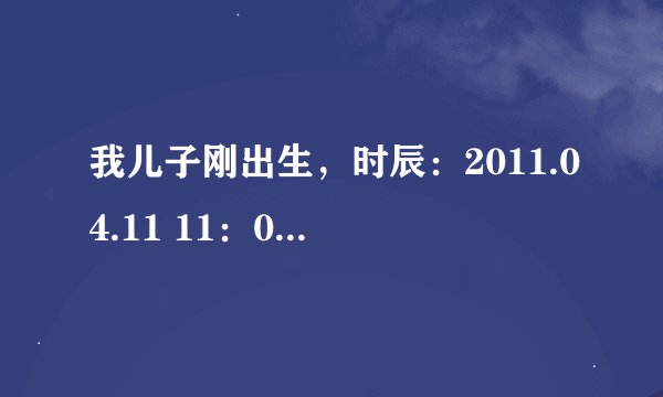 我儿子刚出生，时辰：2011.04.11 11：03分出生，求生辰八字，谢谢