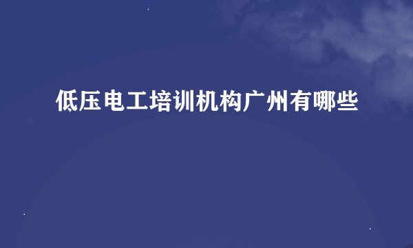 低压电工培训机构广州有哪些
