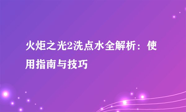 火炬之光2洗点水全解析：使用指南与技巧