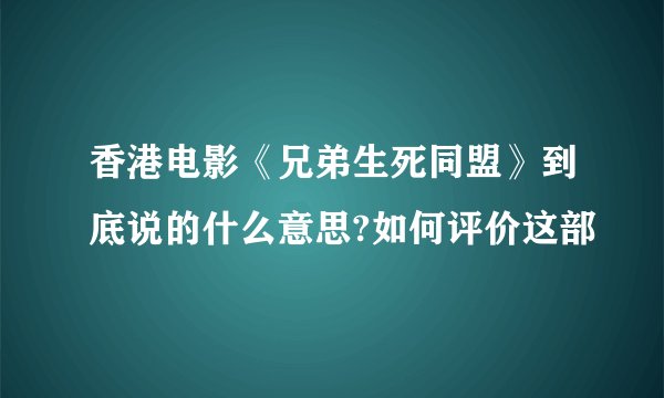 香港电影《兄弟生死同盟》到底说的什么意思?如何评价这部