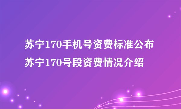 苏宁170手机号资费标准公布 苏宁170号段资费情况介绍