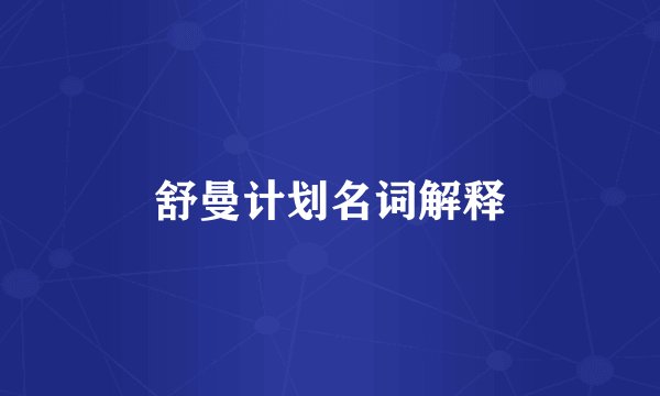 舒曼计划名词解释
