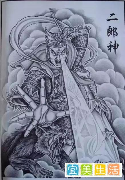 我是雕刻师--素描手稿第四期:二郎神纹身手稿