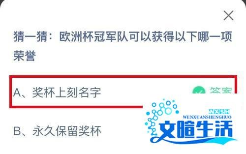 蚂蚁庄园：欧洲杯冠军队可以获得以下哪一项荣誉