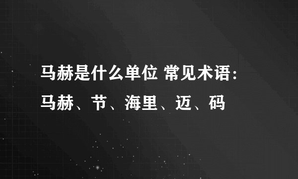 马赫是什么单位 常见术语：马赫、节、海里、迈、码