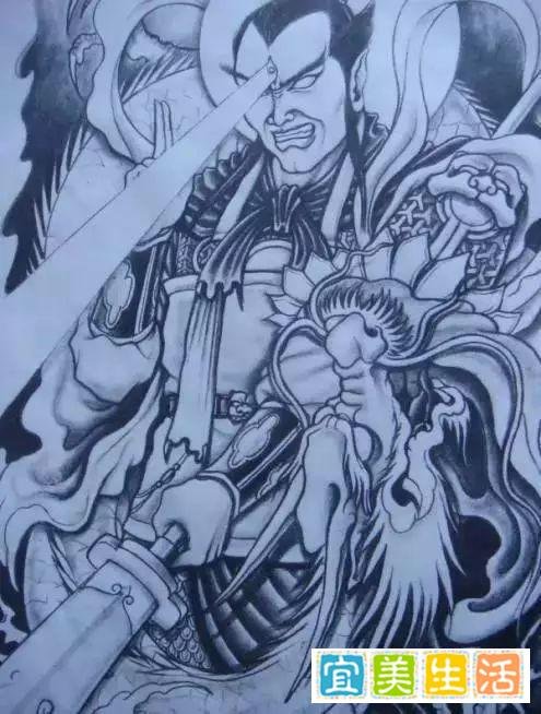 我是雕刻师--素描手稿第四期：二郎神纹身手稿