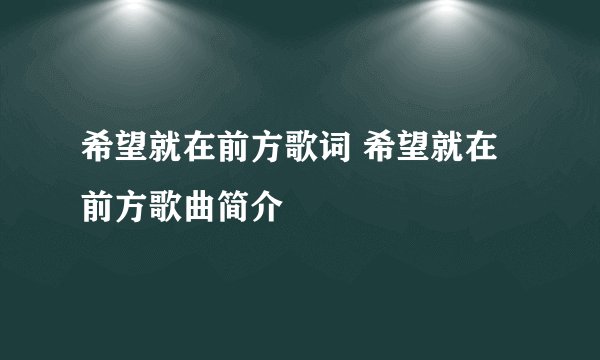 希望就在前方歌词 希望就在前方歌曲简介