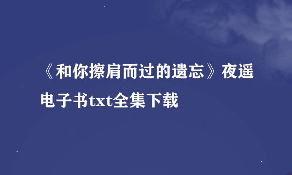 《和你擦肩而过的遗忘》夜遥电子书txt全集下载