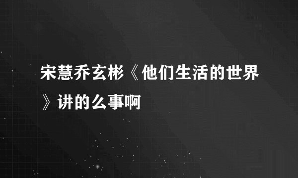 宋慧乔玄彬《他们生活的世界》讲的么事啊