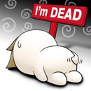 求流氓兔的一张QQ表情，趴在地上，插个牌子写着I'm dead