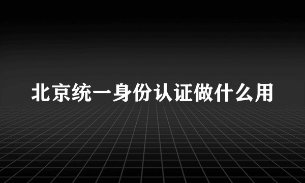 北京统一身份认证做什么用