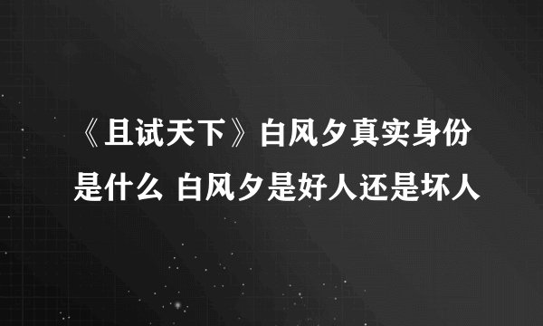 《且试天下》白风夕真实身份是什么 白风夕是好人还是坏人