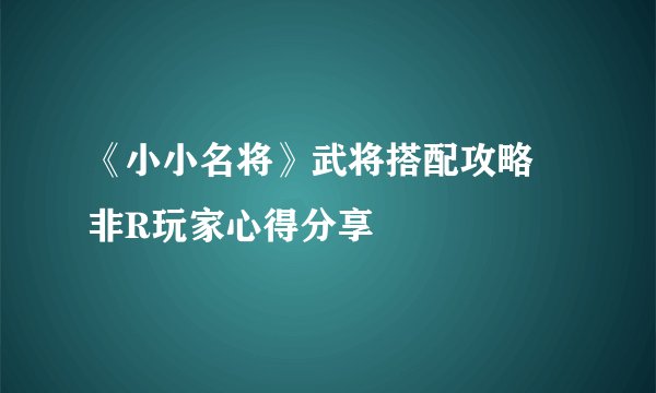 《小小名将》武将搭配攻略 非R玩家心得分享