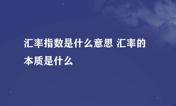 汇率指数是什么意思 汇率的本质是什么