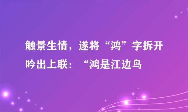 触景生情,遂将“鸿”字拆开吟出上联:“鸿是江边鸟