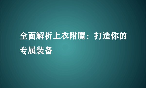 全面解析上衣附魔：打造你的专属装备