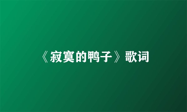 《寂寞的鸭子》歌词