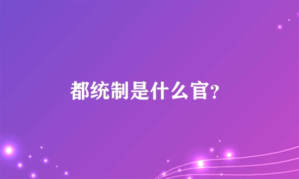 都统制是什么官？