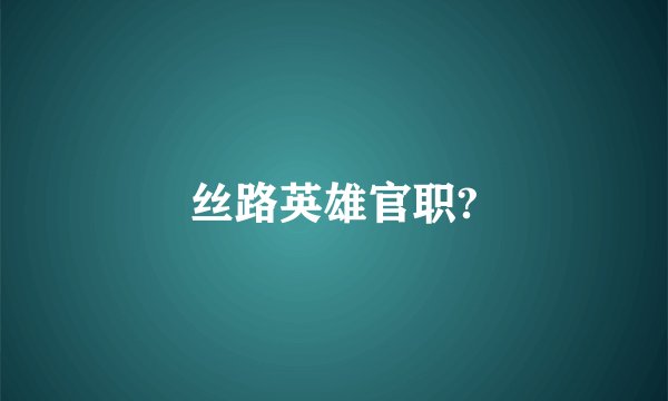 丝路英雄官职?