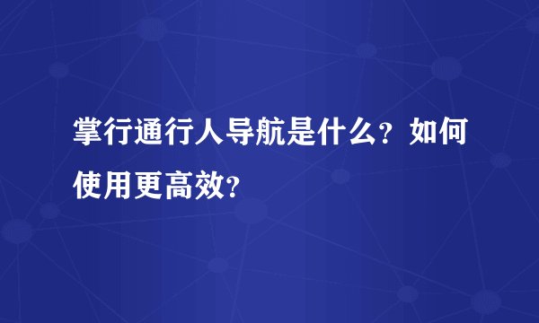 掌行通行人导航是什么？如何使用更高效？