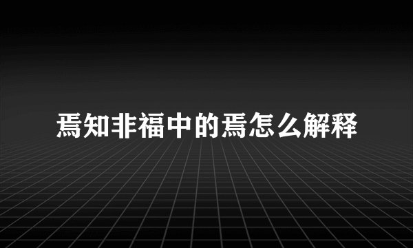 焉知非福中的焉怎么解释