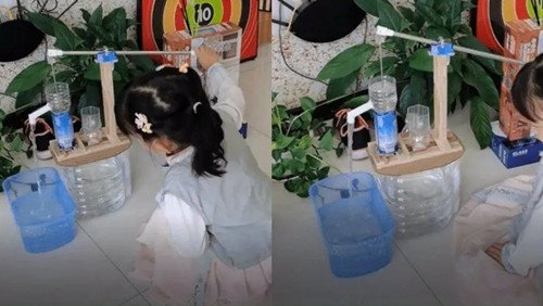 姥爷用塑料瓶为外孙女自制压水井！这位姥爷是怎么做到的？
