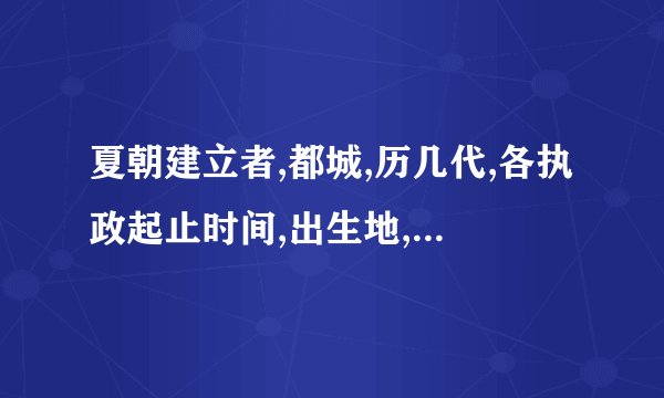 夏朝建立者,都城,历几代,各执政起止时间,出生地,民族,灭亡时间等