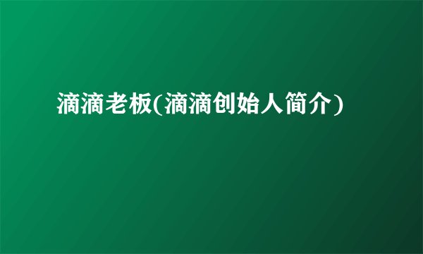 滴滴老板(滴滴创始人简介)