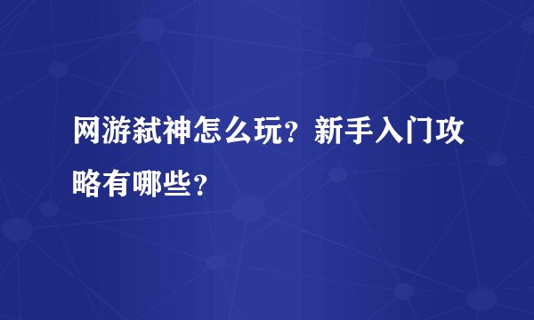 网游弑神怎么玩？新手入门攻略有哪些？