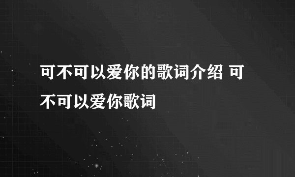 可不可以爱你的歌词介绍 可不可以爱你歌词
