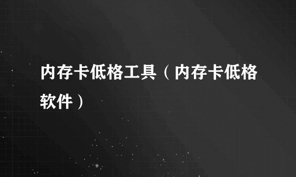 内存卡低格工具（内存卡低格软件）