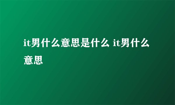 it男什么意思是什么 it男什么意思
