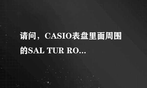 请问，CASIO表盘里面周围的SAL TUR ROM POL SVE ITA DEU DAN NED FRA ESP POR ENG PYC ，是什么意思呢？