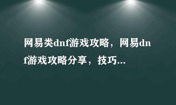 网易类dnf游戏攻略，网易dnf游戏攻略分享，技巧大揭秘！